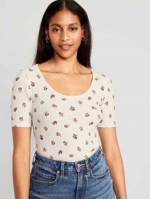 Hauts Old Navy Fitted Elbow-Sleeve Rib-Knit T-Shirt Femme Blanche Fleur | 793-ZIGHCW
