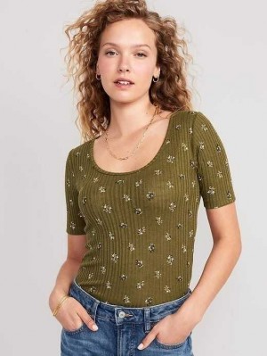 Hauts Old Navy Fitted Elbow-Sleeve Rib-Knit T-Shirt Femme Vert Foncé | 957-KXNFYW
