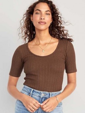 Hauts Old Navy Fitted Elbow-Sleeve Rib-Knit T-Shirt Femme Espresso | 260-DLKYBR