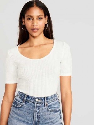 Hauts Old Navy Fitted Elbow-Sleeve Rib-Knit T-Shirt Femme Bleu Clair | 215-KURBZC