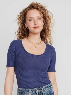 Hauts Old Navy Fitted Elbow-Sleeve Rib-Knit T-Shirt Femme Bluesday | 043-CADJSP