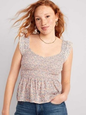 Hauts Old Navy Fitted Flutter-Sleeve Smocked Top Femme Multicolore | 592-CIYRJX