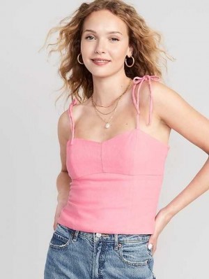 Hauts Old Navy Fitted Linen-Blend Tie-Shoulder Cropped Cami Top Femme Sparkle Berry | 702-ZEYGDS