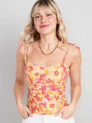 Hauts Old Navy Fitted Linen-Blend Tie-Shoulder Cropped Cami Top Femme Rose | 640-ORLUVZ