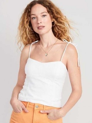 Hauts Old Navy Fitted Linen-Blend Tie-Shoulder Cropped Cami Top Femme Blanche | 187-DBLFJR