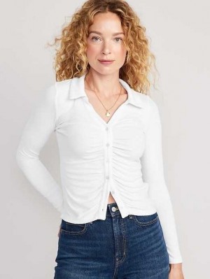 Hauts Old Navy Fitted Long-Sleeve Button-Front Top Femme Blanche | 431-UHFGYC