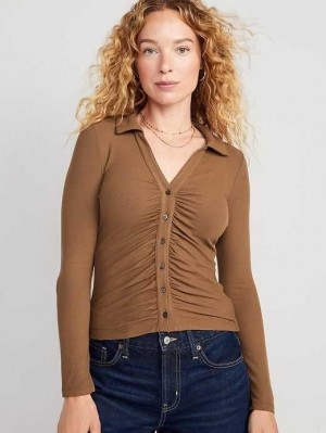 Hauts Old Navy Fitted Long-Sleeve Button-Front Top Femme Spiced Saffron | 106-ESVQKC