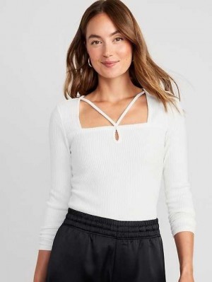 Hauts Old Navy Fitted Long-Sleeve Lanières Keyhole Top Femme Bleu Clair | 712-ZCYLWG