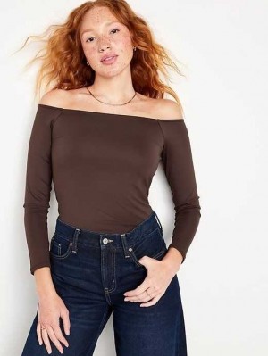 Hauts Old Navy Fitted Off-the-Shoulder Top Femme Cafe | 739-JLCUQI