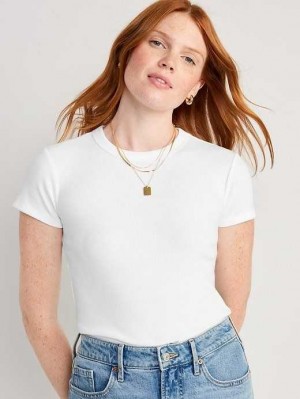 Hauts Old Navy Fitted Rib-Knit Cropped T-Shirt Femme Blanche | 675-AWGEJT