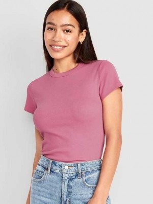 Hauts Old Navy Fitted Rib-Knit Cropped T-Shirt Femme Rose Doré | 504-KRXADN