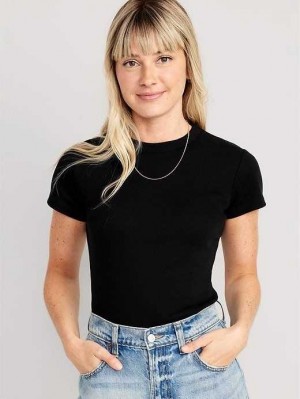 Hauts Old Navy Fitted Rib-Knit Cropped T-Shirt Femme Noir | 473-QPSUMT