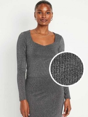 Hauts Old Navy Fitted Rib-Knit Shiny Top Femme Argent | 368-CTXUSA