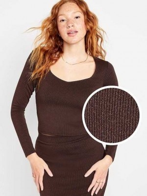 Hauts Old Navy Fitted Rib-Knit Shiny Top Femme Marron | 926-DLFISX