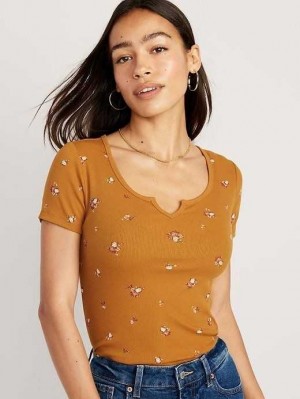 Hauts Old Navy Fitted Rib-Knit T-Shirt Femme Jaune | 512-MPJNRK