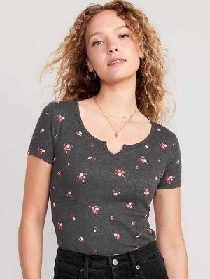Hauts Old Navy Fitted Rib-Knit T-Shirt Femme Noir | 391-NTXGVK