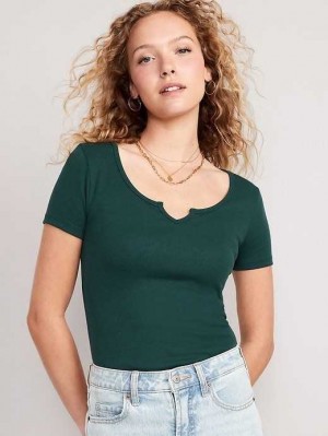 Hauts Old Navy Fitted Rib-Knit T-Shirt Femme Turquoise | 356-KEZDST