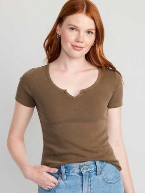 Hauts Old Navy Fitted Rib-Knit T-Shirt Femme Espresso | 324-TBKIUF