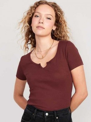 Hauts Old Navy Fitted Rib-Knit T-Shirt Femme Rouge Bordeaux | 283-KJLOMW