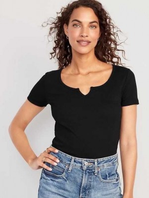 Hauts Old Navy Fitted Rib-Knit T-Shirt Femme Noir | 156-OBDJPY