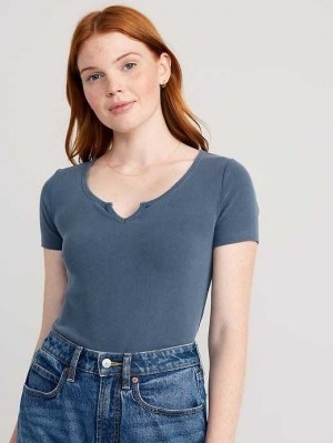 Hauts Old Navy Fitted Rib-Knit T-Shirt Femme Bleu | 148-XQLGYN