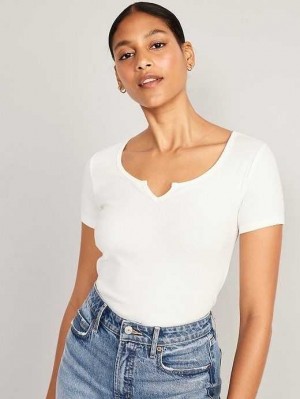 Hauts Old Navy Fitted Rib-Knit T-Shirt Femme Bleu Clair | 063-SWUHCP