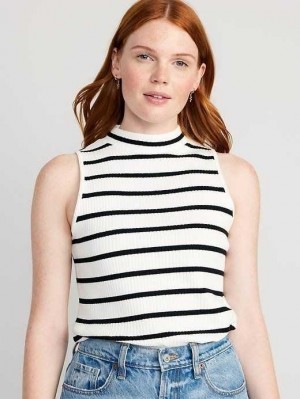 Hauts Old Navy Fitted Sans Manches Mock-Neck Top Femme Noir Blanche Stripes | 546-UKHABP