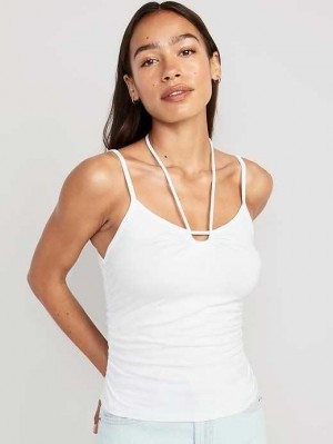 Hauts Old Navy Fitted Sans Manches Tie-Front Top Femme Blanche | 762-IHSQYE