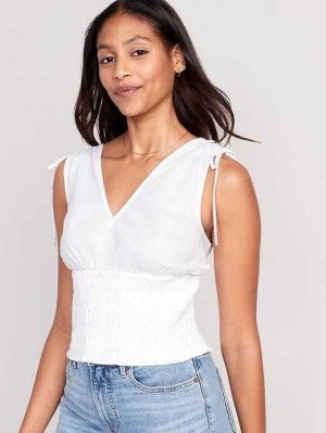 Hauts Old Navy Fitted Sans Manches V-Neck Tie-Shoulder Smocked Blouse Femme Calla Lilies | 310-BDVSFC