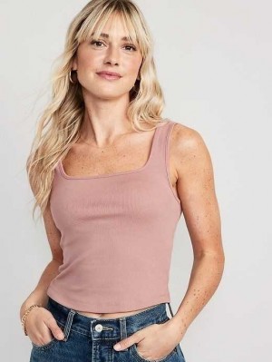 Hauts Old Navy Fitted Square-Neck Ultra-Cropped Rib-Knit Tank Top Femme Rose Bleu Clair | 738-ZSOKPA