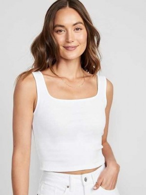 Hauts Old Navy Fitted Square-Neck Ultra-Cropped Rib-Knit Tank Top Femme Blanche | 713-QRGVKN