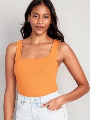 Hauts Old Navy Fitted Square-Neck Ultra-Cropped Rib-Knit Tank Top Femme Wild Papaya | 450-UQBHXS