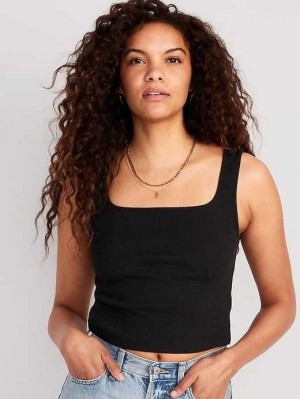 Hauts Old Navy Fitted Square-Neck Ultra-Cropped Rib-Knit Tank Top Femme Noir | 326-RZEQBC