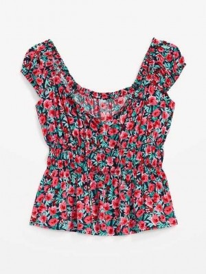 Hauts Old Navy Fitted Tie-Front Smocked Top Femme Bleu Marine | 457-XDFVJE