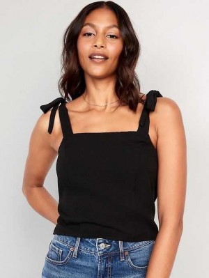 Hauts Old Navy Fitted Tie-Shoulder Cropped Dobby Corset Cami Top Femme Noir | 901-FPEJAK