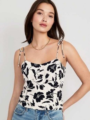Hauts Old Navy Fitted Tie-Shoulder Floral Corset Cami Top Femme Bleu Marine | 964-HTECAB