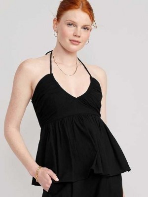 Hauts Old Navy Halter Keyhole-Front Smocked Babydoll Cami Top Femme Noir | 294-ZDBXOJ