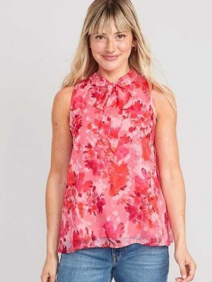 Hauts Old Navy High Neck Bow-Front Chiffon Top Femme Multicolore | 741-DYEQRW