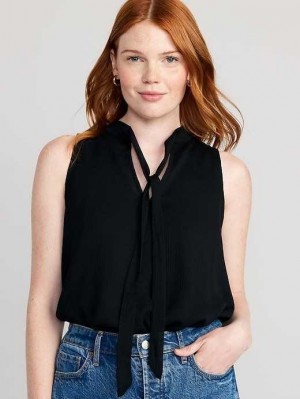 Hauts Old Navy High Neck Bow-Front Chiffon Top Femme Noir | 076-ZDCJAV