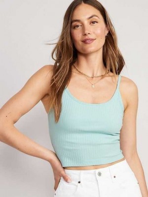 Hauts Old Navy Lanières Rib-Knit Cropped Tank Top Femme Bleu | 710-AUPCWS
