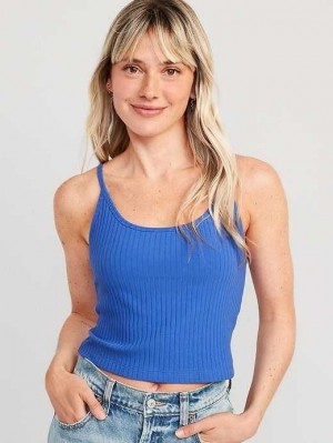 Hauts Old Navy Lanières Rib-Knit Cropped Tank Top Femme Bleu | 365-EZICKF