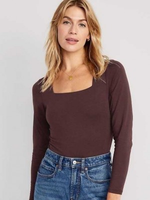 Hauts Old Navy Long-Sleeve Square-Neck Bodysuit Femme Raisin Arizona | 824-GIVSOC