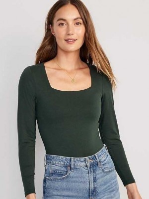 Hauts Old Navy Long-Sleeve Square-Neck Bodysuit Femme Noir | 706-UKZOQW