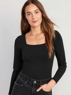 Hauts Old Navy Long-Sleeve Square-Neck Bodysuit Femme Noir | 487-EBJTZC
