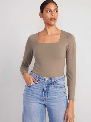 Hauts Old Navy Long-Sleeve Square-Neck Bodysuit Femme Sedimentary | 102-IZTQUX