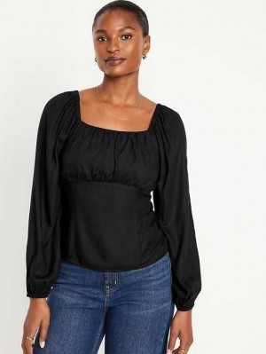 Hauts Old Navy Long-Sleeve Square-Neck Crepe Top Femme Noir | 538-DNSPCJ