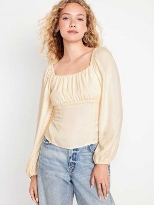 Hauts Old Navy Long-Sleeve Square-Neck Crepe Top Femme Creme De La Creme | 286-JVXGLW