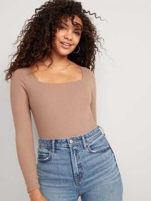 Hauts Old Navy Long-Sleeve Square-Neck Rib-Knit Bodysuit Femme Rare Earth | 542-WXUBVT