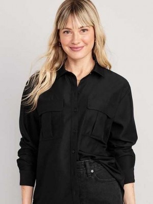 Hauts Old Navy Long-Sleeve Utility Shirt Femme Noir | 308-REKVUC