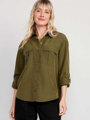 Hauts Old Navy Long-Sleeve Utility Shirt Femme Conifer | 187-IXGZDY